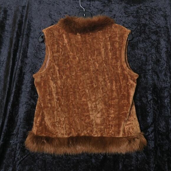 Blanc Noir Faux Fur Vest Brown Lined Outerwear Medium Tie Chenille Fuzzy Soft M - Picture 9 of 11